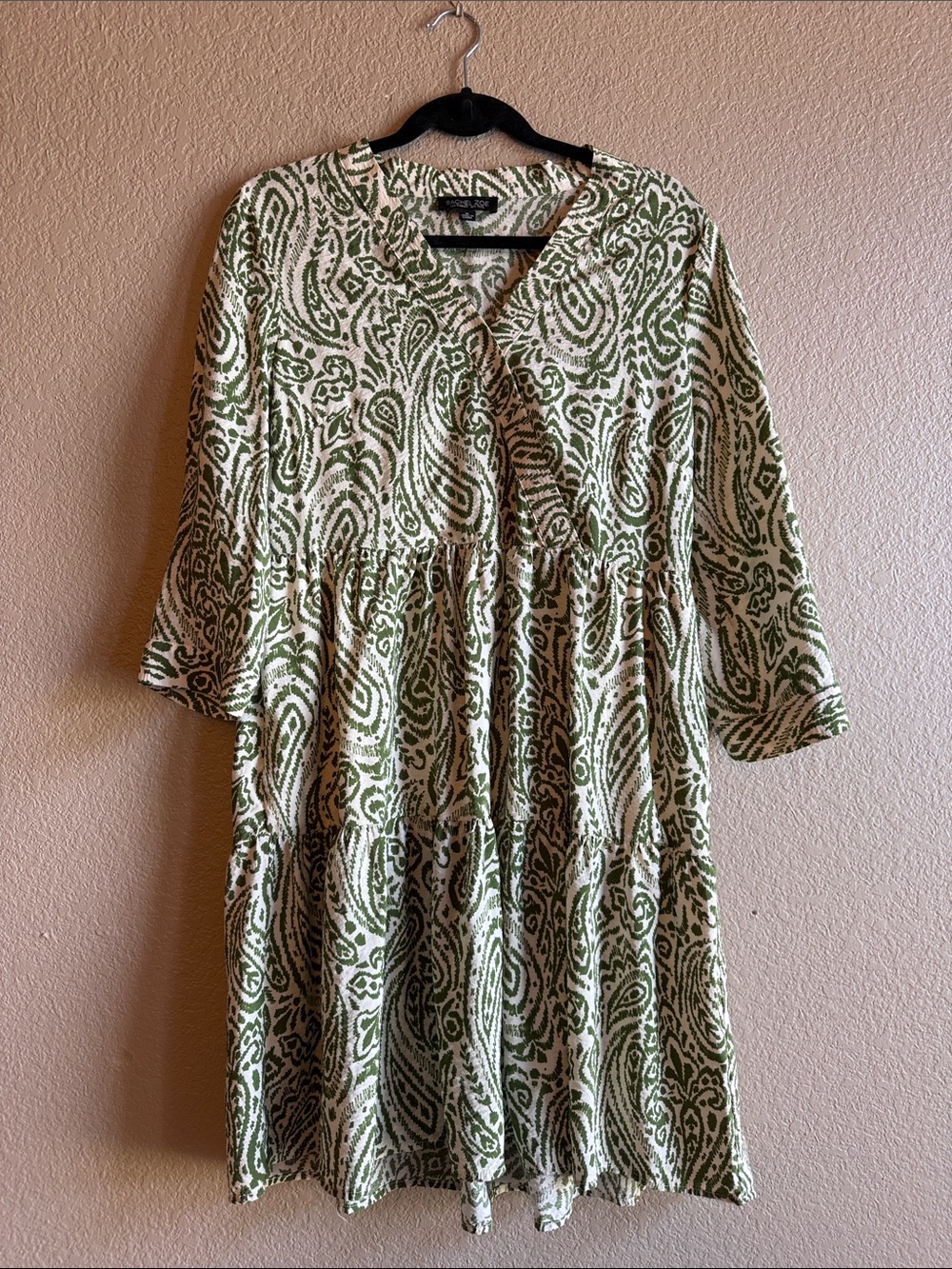 Rachel Zoe Cream and Green Paisley Tiered Dress